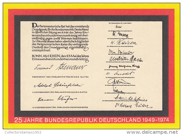 3263- GERMAN FEDERAL REPUBLIC ANNIVERSARY, POSTCARD STATIONERY, 1974, GERMANY - Cartoline Illustrate - Usati