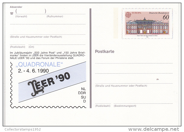 3273- PHILATELIC EXHIBITION, EUROPA CEPT, POSTCARD STATIONERY, 1990, GERMANY - Cartoline Illustrate - Usati