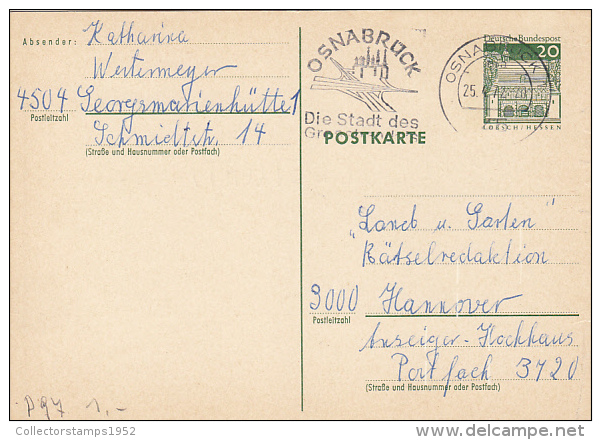 3277- LORSCH TOWN ARCHITECTURE, POSTCARD STATIONERY, 1972, GERMANY - Cartes Postales - Oblitérées