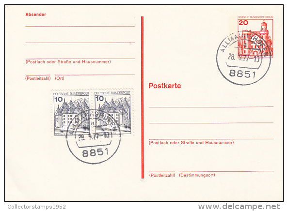 3278- CASTLES, ARCHITECTURE, POSTCARD STATIONERY, 1977, GERMANY - Postkaarten - Gebruikt