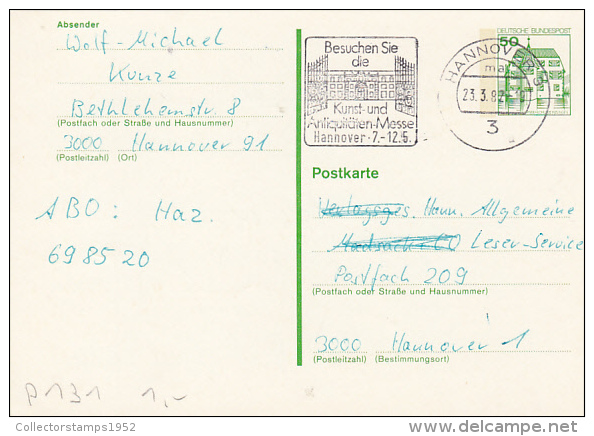 3287- CASTLES, ARCHITECTURE, POSTCARD STATIONERY, 1982, GERMANY - Postcards - Used