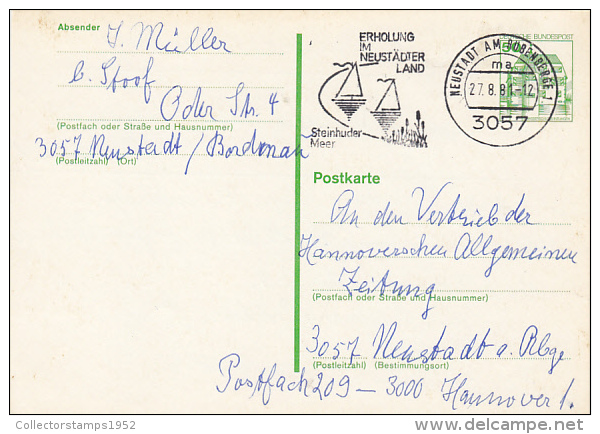 3290- CASTLES, ARCHITECTURE, POSTCARD STATIONERY, 1981, GERMANY - Postcards - Used