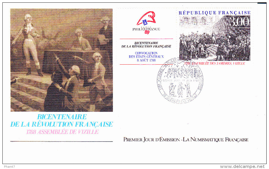 GRENOBLE Et VIZILLE (38), Bicentenaire De La Révolution Française, Assemblée De Vizille, Dessin R. Druet, FDC 18/06/1988 - 1980-1989