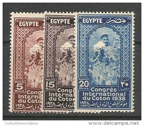 Egypt 3 Stamps MNH ** Complete Set  18th International Cotton Congress 1938 - SG 266 - 268 - Unused Stamps