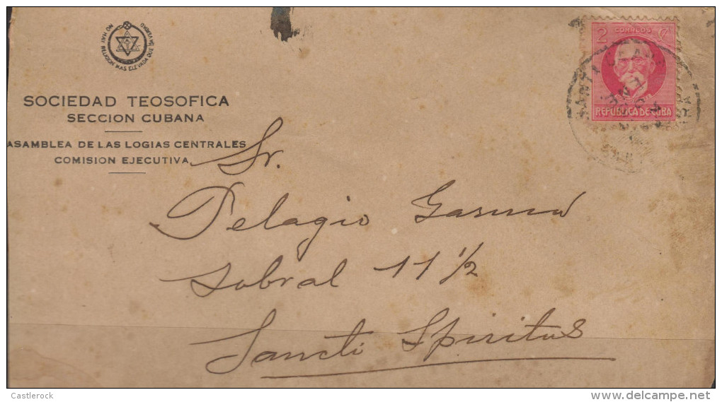 G)1914 CARIBE, MAXIMO GOMEZ, MASONIC-THEOSOPHICAL SOCIETY, CENTRAL ASSEMBLY OF LODGES CIRCULATED COVER, INTERNAL USAGE, - Covers & Documents