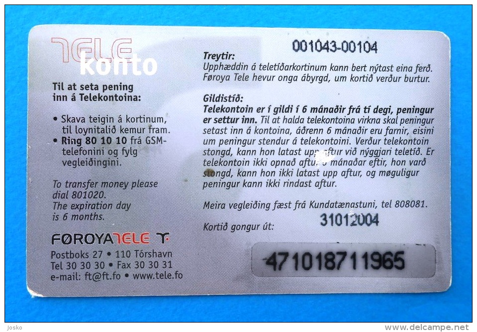 FOROYATELE - 100  ( Faroe Islands Prepaid Card ) GSM Remote Prepayee Carte - Islas Faroe