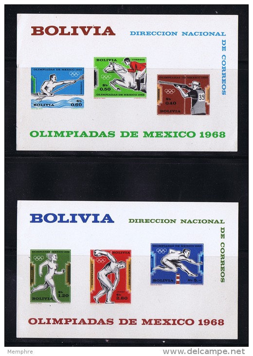 1968  Jeux Olympiques De Mexico 2 Blocs-feuillets Non Dentelés  Sports Divers ** - Bolivie