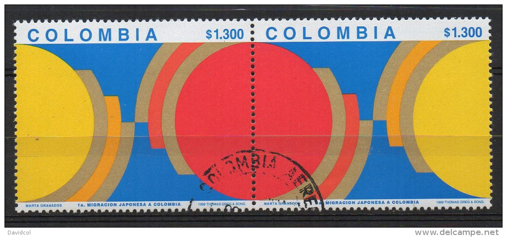 A831.-. KOLUMBIEN / COLOMBIA.- 1999.-.  MI # : 2119-20 .-.USED PAIR.-. CV &euro; : 6.00 .-. JAPANESE MIGRATION - Colombia