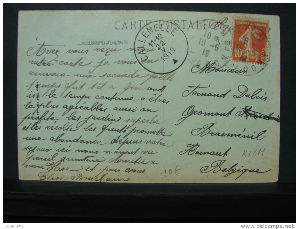 For. 5. Oblitération De Fortune Sur Carte Postale  D'Auvergne. Callenelle 1919 Venant De France - Foruna (1919)