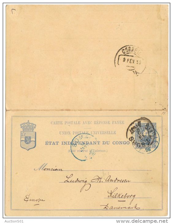 09070 EPRP Daté De Brazzaville 26 Décembre 1895, Vers Silkeborg, Danemark. Obl Léopoldville 1 JAN 1896 - Entiers Postaux