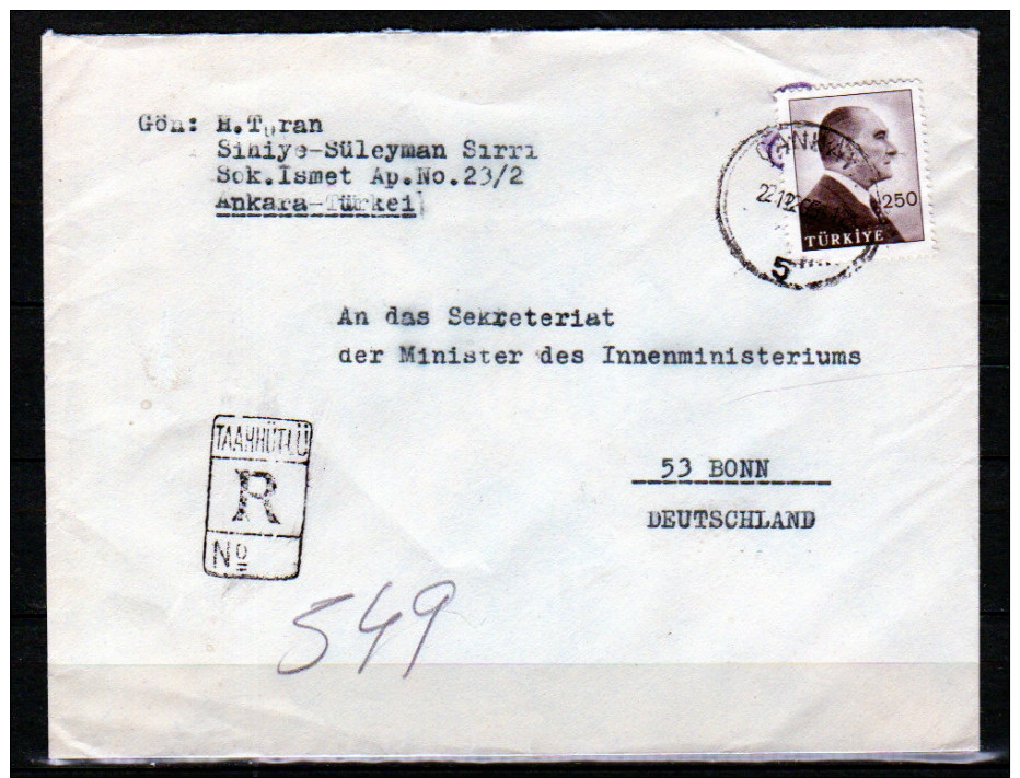 R-cover To The Minister In Bonn Germany 1965 (t58) - Storia Postale