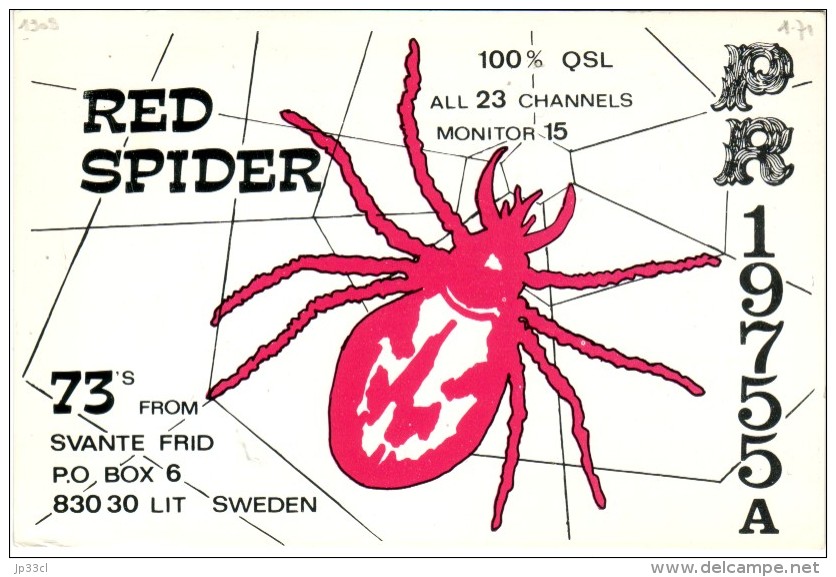 Spider Araignée On A Very Old QSL Card From Svante Frid, Lit, Sweden (PR 19755A) - Year 1971 - CB