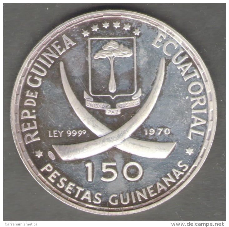 GUINEA 150 PESETAS GUINEANAS 1970 AG 1 OZ SILVER CENTENARIO ROMA CAPITAL - Guinea