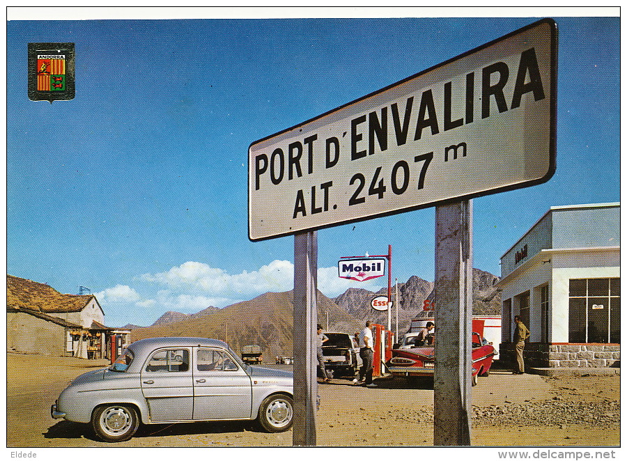 Port D´ Envalira  Timbrée Dauphine Renault Pompe A Essence Mobil Voiture Americaine - Andorre