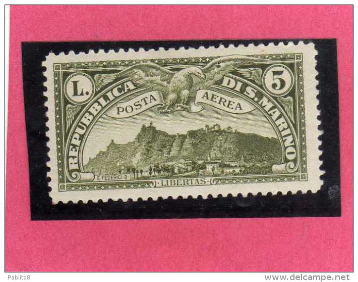 SAN MARINO 1931 POSTA AEREA AIR MAIL VEDUTA VEDUTE VIEW  LIRE 5 MNH - Poste Aérienne