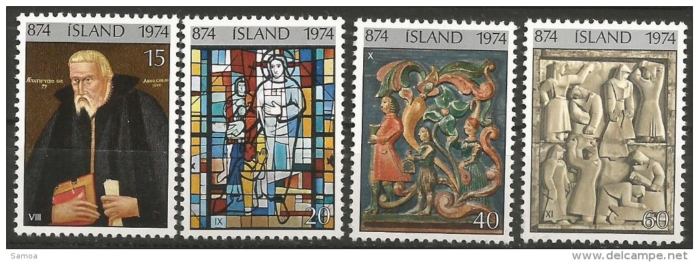 Islande 1974 447 - 450 ** Peuplement Islandais - Oeuvres Art - Vitrail - Poisson - Vetri & Vetrate