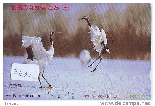 Telecarte Japon OISEAU (3635)  GRUE - Couple En Parade Sur HOKKAIDO * CRANE BIRD Japan Phonecard * KRANICH Vogel TK - Gallinacés & Faisans