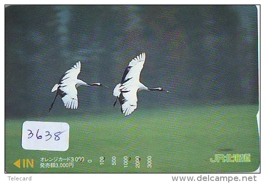 Telecarte Japon OISEAU (3638)  GRUE - Couple En Parade Sur HOKKAIDO * CRANE BIRD Japan Phonecard * KRANICH Vogel TK - Hoenderachtigen & Fazanten