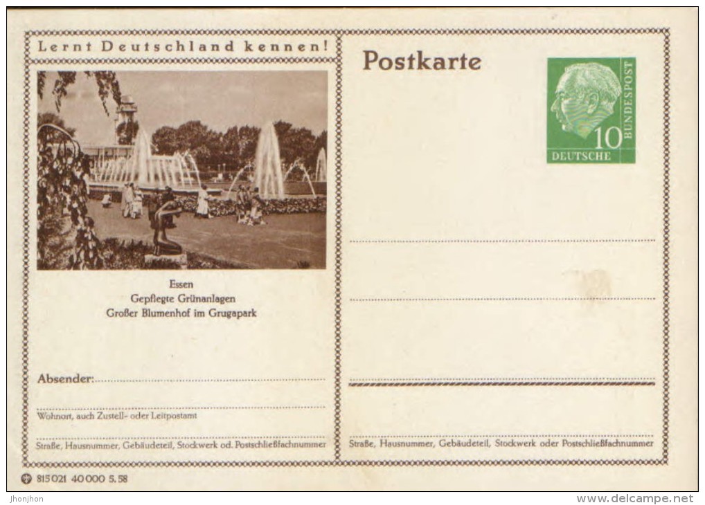 Germany/ Federal Republic- Stationery Postacard Unused - P24 Heuss Type I - Essen, Grosser Blumenhof Im Grugapark - Cartes Postales - Neuves