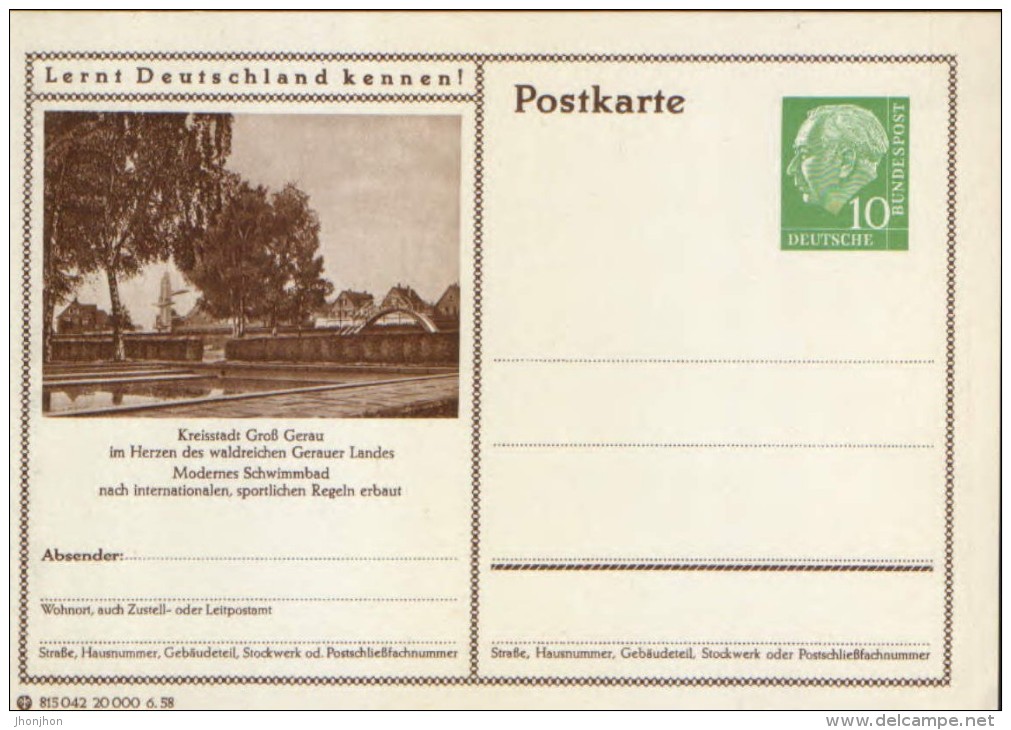 Germany/ Federal Republic- Stationery Postacard Unused - P24 Heuss Type I -  Gerau, Schwimmbad - Cartes Postales - Neuves