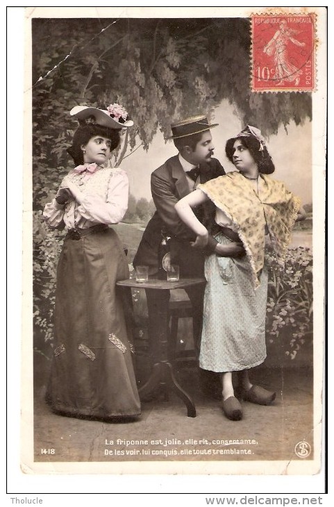 Couple-La Friponne Est Jolie, Elle Rit Consentante...; Robes, Costumes, Canotier -1907 - Paare