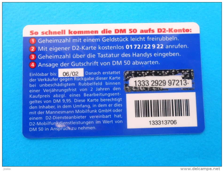D2 - CallNow  50 DM  ( Germany Prepaid Card ) GSM Remote Prepayee Carte * Deutschland - GSM, Voorafbetaald & Herlaadbare Kaarten