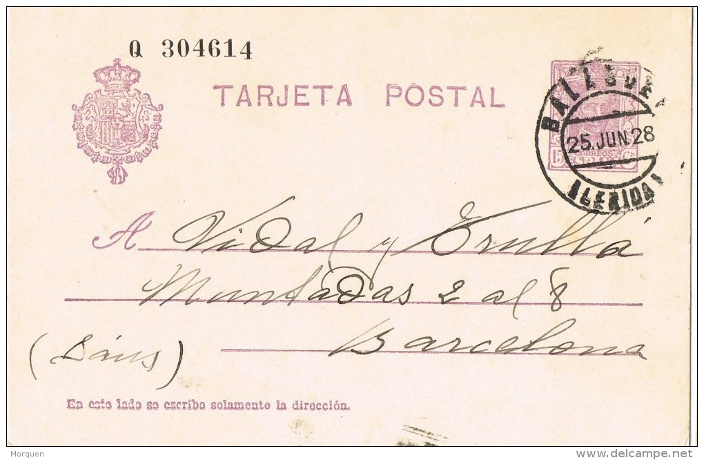 10553. Entero Postal BALAGUER (Lerida) 1928 - 1850-1931