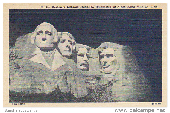 Mount Rushmore National Memorial At Night Black Hills South Dakota Curteich - Mount Rushmore