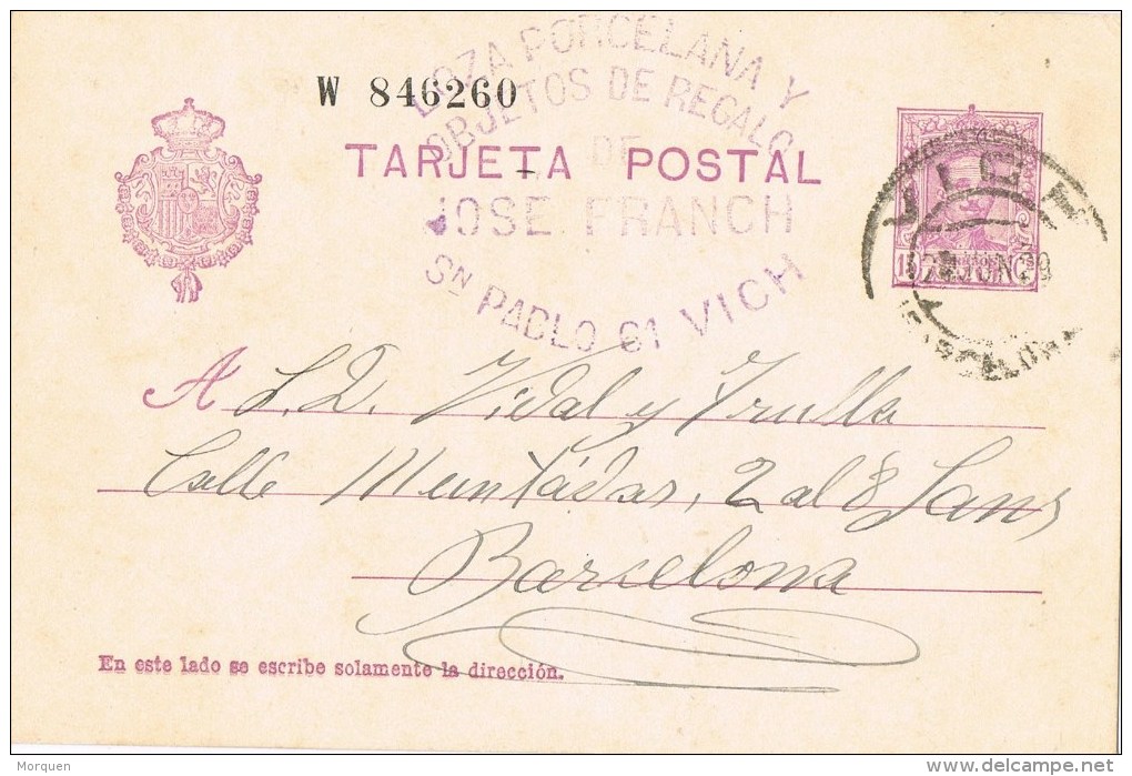 10554. Entero Postal VICH  (Barcelona) 1929. Comercial Porcelana Y Regalos - 1850-1931
