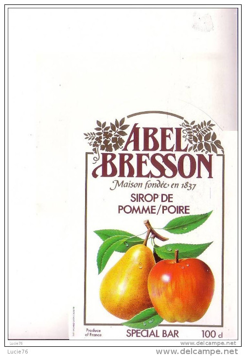 SIROP De POMME   /  POIRE   -  ABEL BRESSON  - Spécial Bar - Fruit En Groenten