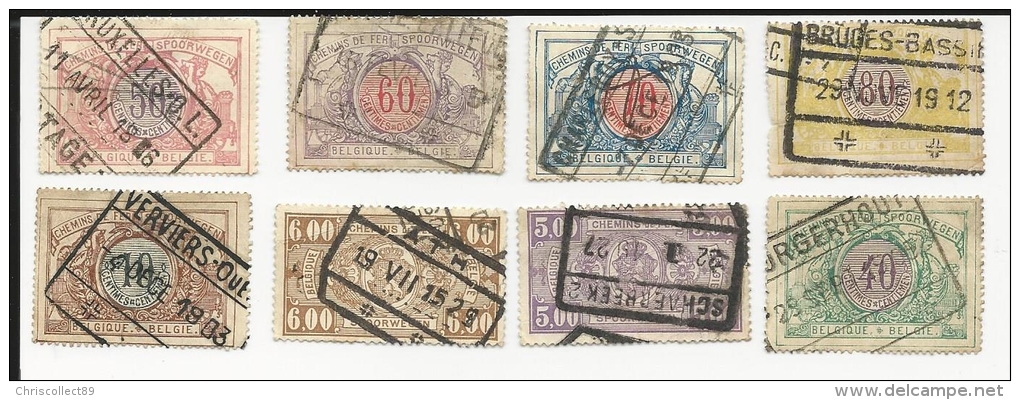 Serie  8 Timbres Taxe Chemin De Fer  Dentelés Oblitérés Belgique  : 1895/1902 - Timbres