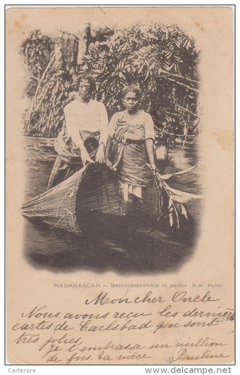 MADAGASCAR EN 1900,MADAGASIKARA,colonie Française,ile Volcanique,BETSIMISARAKA à La Peche,timbre Cotée - Madagascar