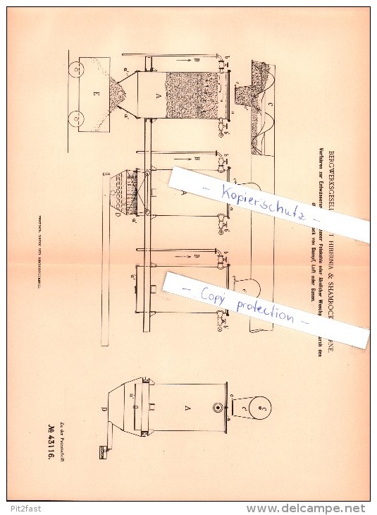 Original Patent - Hibernia & Shamrock In Herne , 1887 , Aufbereitung Von Erzen , Bergwerk , Bergbau !!! - Historische Dokumente