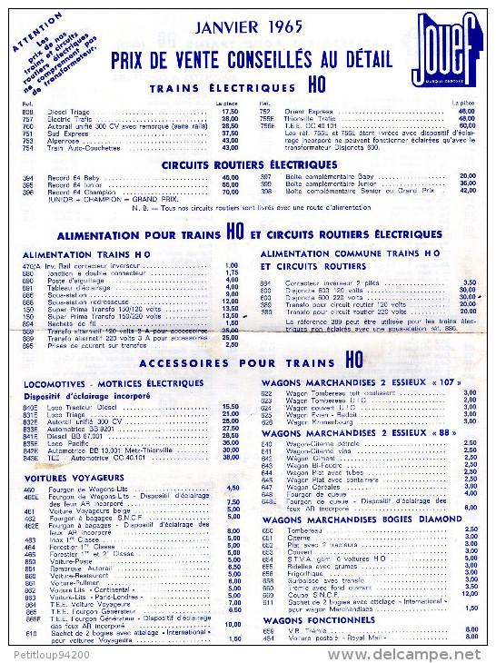 CATALOGUE JOUEF  Plans de Réseaux HO  Circuits/Rails/Alimentations  ANNEE 1965