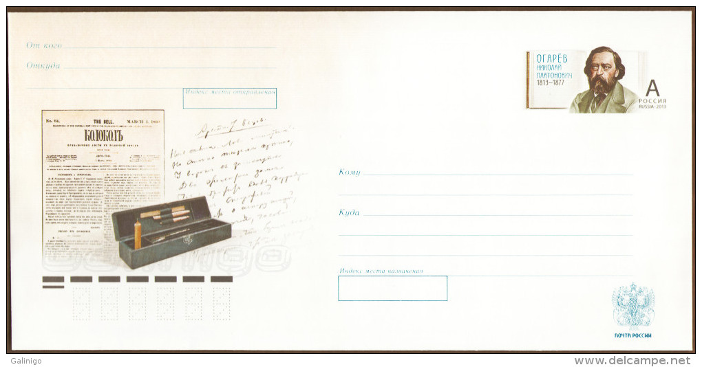 2013-249 Russia Russland Russie Rusia Envelope Cover 200 Years Since The Birth Of N.P. Ogarev, Poet, Essayist - Writers