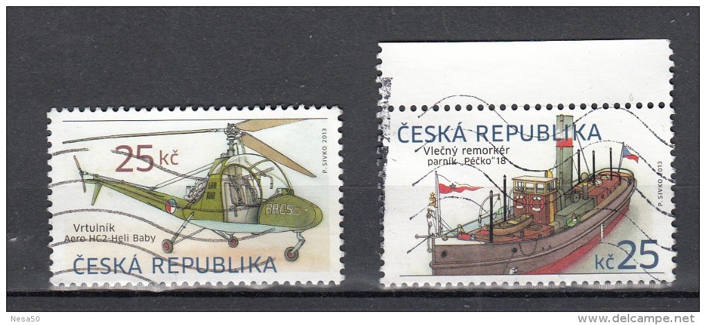 Ceska Republika 2013 Mi Nr 756+757 Verkeersvoertuigen Helicopter + Boot - Used Stamps