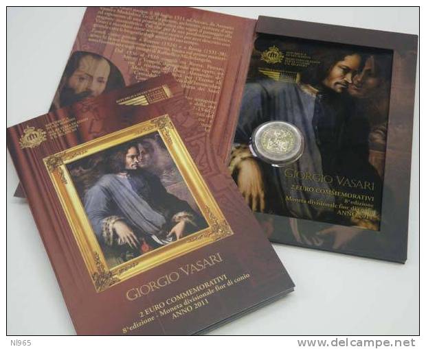 SAN MARINO 2 EURO COMMEMOMORATIVO ANNO 2011 - Nascita GIORGIO VASARI In FOLDER ORIGINALE - San Marino