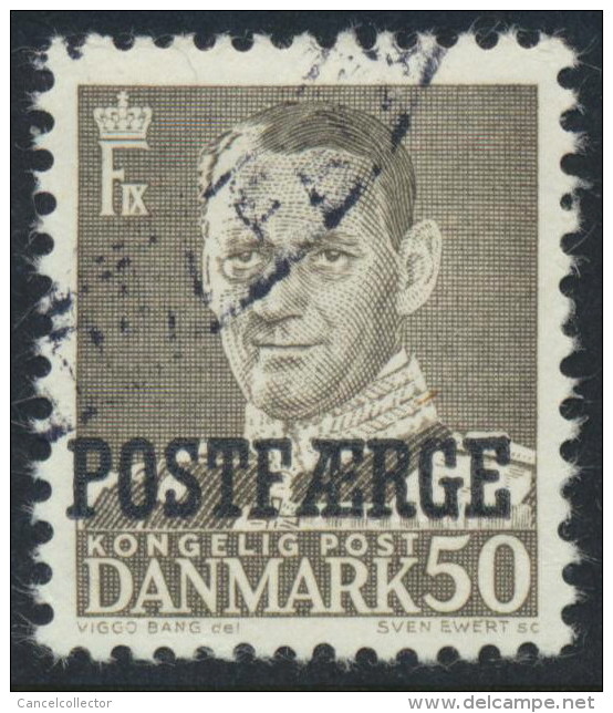 Denmark Danemark Danmark 1950: 50ø Grey Postfærge Overprint, VF Used (DCDK00096) - Colis Postaux