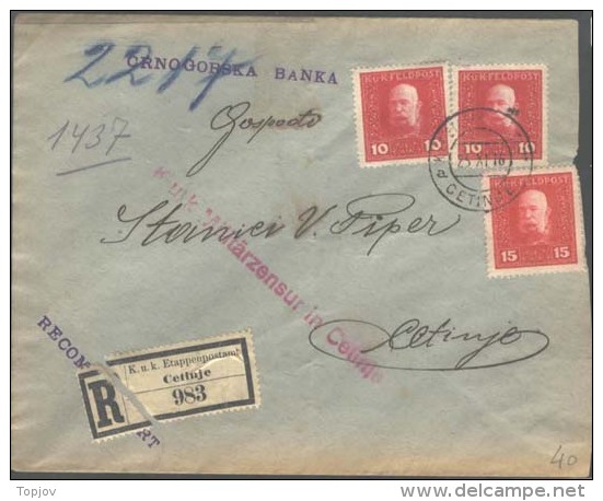 MONTENEGRO - CRNA GORA  - AUSTRIA - K.u.K. ETAPENPOST  CETINJE - Recom. Letter CRNOGORSKA  BANKA - 1916 - Montenegro