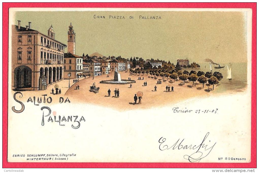 [DC5557] CARTOLINA - RARA - PALLANZA - GRAN PIAZZA DI PALLANZA - Viaggiata 1903 - Old Postcard - Verbania