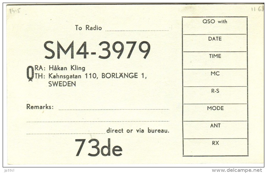 Very Old QSL Card From Häkan Kling, Kahngatan, Borlänge, Sweden (SM4-3979) - Year 1968 - CB