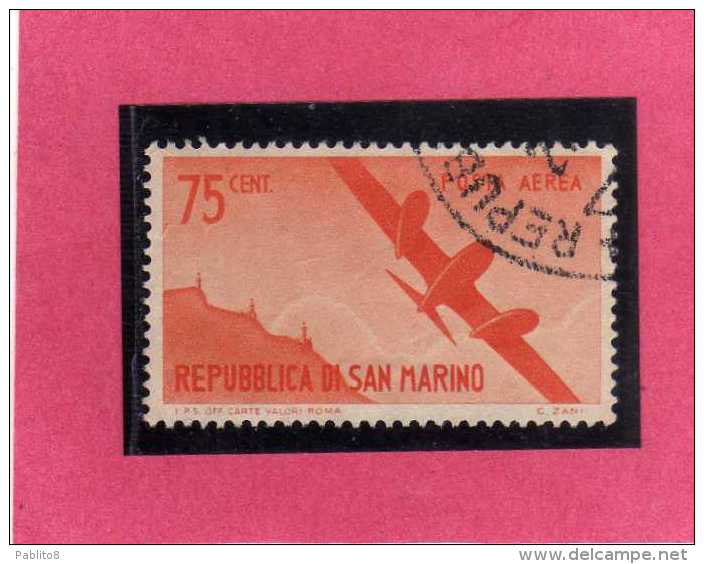 SAN MARINO 1946 POSTA AEREA AIR MAIL VIEWS VEDUTE CENT. 75 USATO USED - Airmail