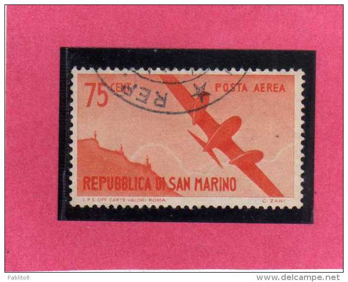 SAN MARINO 1946 POSTA AEREA AIR MAIL VIEWS VEDUTE CENT. 75 USATO USED - Luchtpost