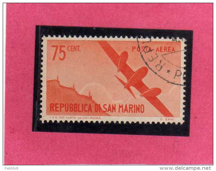 SAN MARINO 1946 POSTA AEREA AIR MAIL VIEWS VEDUTE CENT. 75 USATO USED - Poste Aérienne