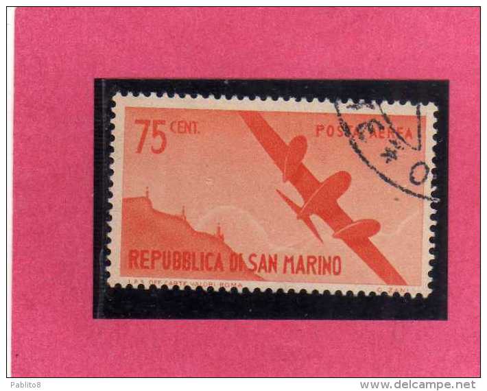 SAN MARINO 1946 POSTA AEREA AIR MAIL VIEWS VEDUTE CENT. 75 USATO USED - Poste Aérienne