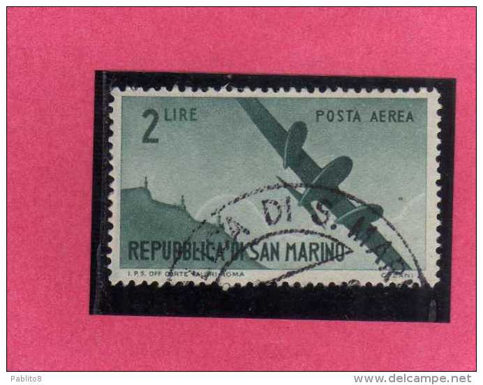 SAN MARINO 1946 POSTA AEREA AIR MAIL VIEWS VEDUTE LIRE 2 USATO USED - Airmail