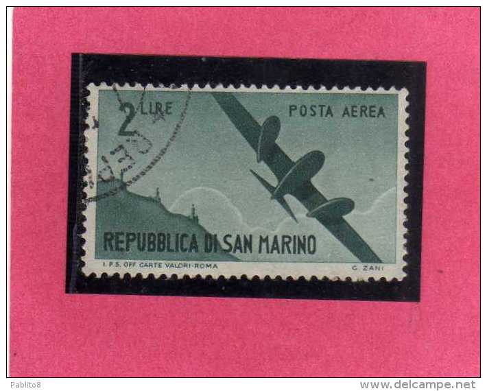SAN MARINO 1946 POSTA AEREA AIR MAIL VIEWS VEDUTE LIRE 2 USATO USED - Poste Aérienne