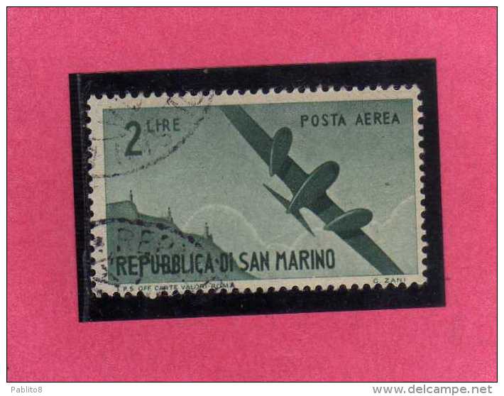 SAN MARINO 1946 POSTA AEREA AIR MAIL VIEWS VEDUTE LIRE 2 USATO USED - Airmail