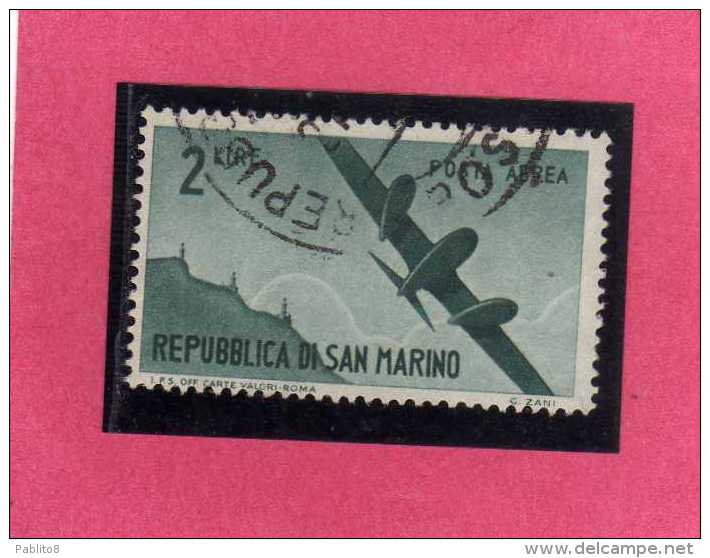 SAN MARINO 1946 POSTA AEREA AIR MAIL VIEWS VEDUTE LIRE 2 USATO USED - Poste Aérienne