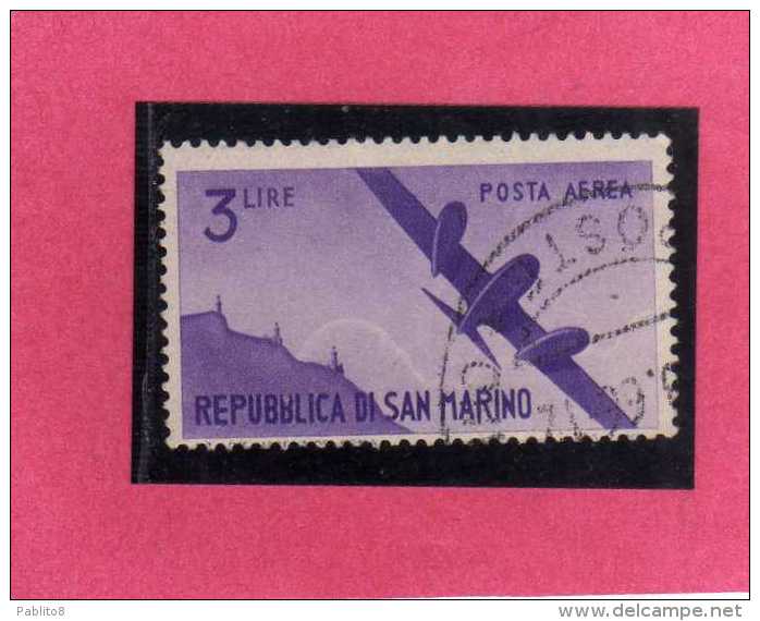 SAN MARINO 1946 POSTA AEREA AIR MAIL VIEWS VEDUTE LIRE 3 USATO USED - Airmail